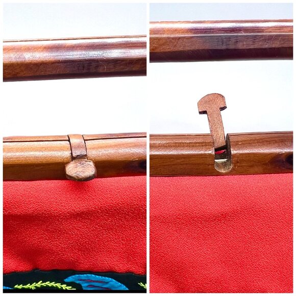 Vintage Trimingham’s Bermuda Bag Wooden Handle Handbag Mini Purse Red - Picture 6 of 10